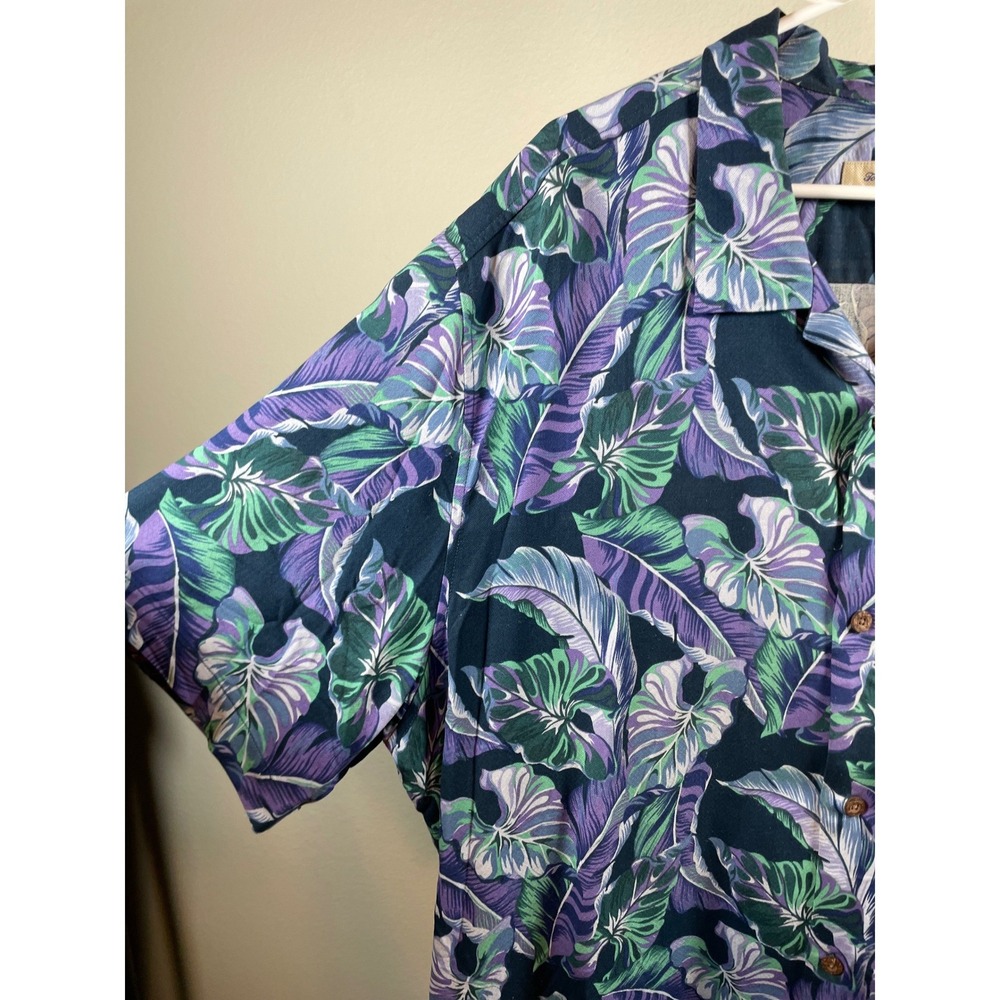 Tommy Bahama Button Up Camp Shirt Men's XXXL Purple Silk Blend Tropical Leaf 3X - Picture 2 of 10